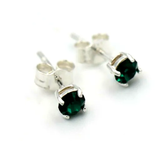 Genuine Sterling Silver 4mm Round Crystal / Cubic Zirconia Birthstone Stud Earrings - Available January to December birthstones