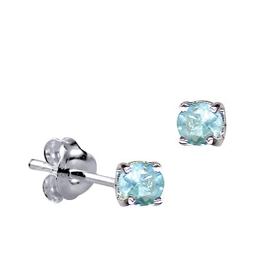 Genuine Sterling Silver 4mm Round Crystal / Cubic Zirconia Birthstone Stud Earrings - Available January to December birthstones