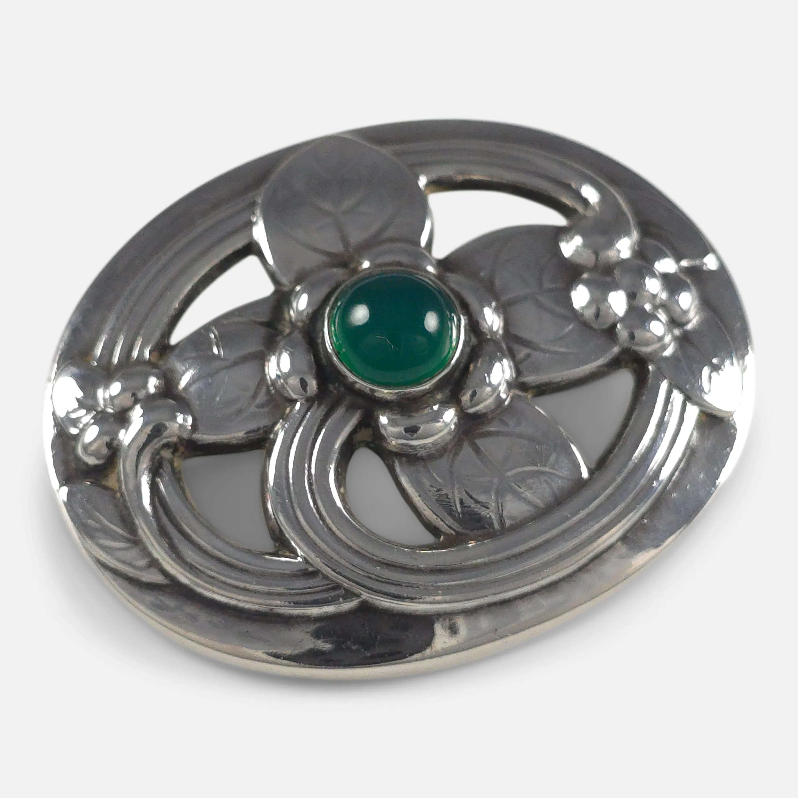 Georg Jensen Sterling Silver Chrysoprase Brooch #138