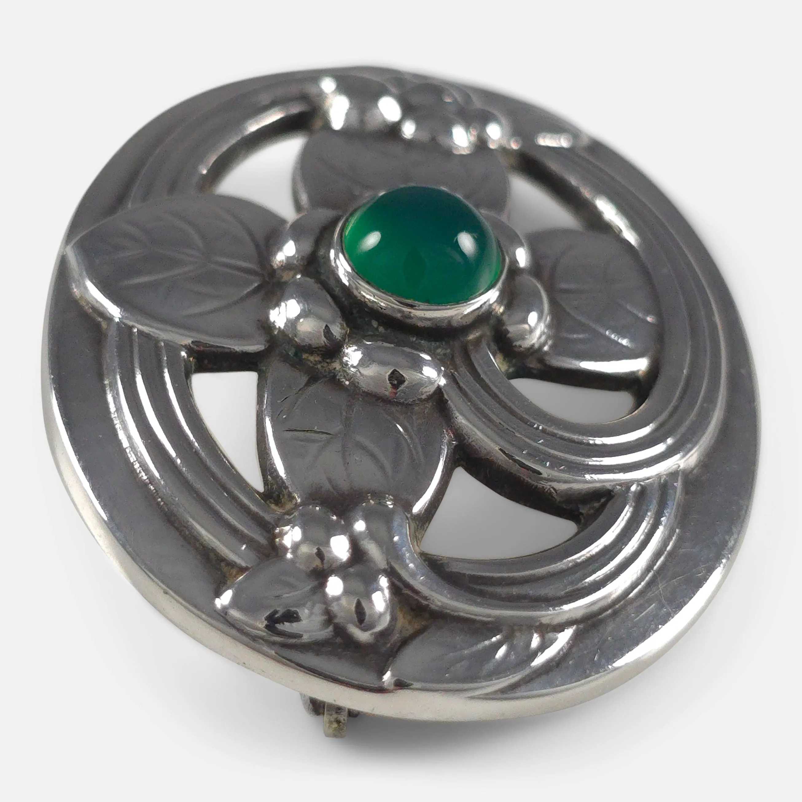 Georg Jensen Sterling Silver Chrysoprase Brooch #138