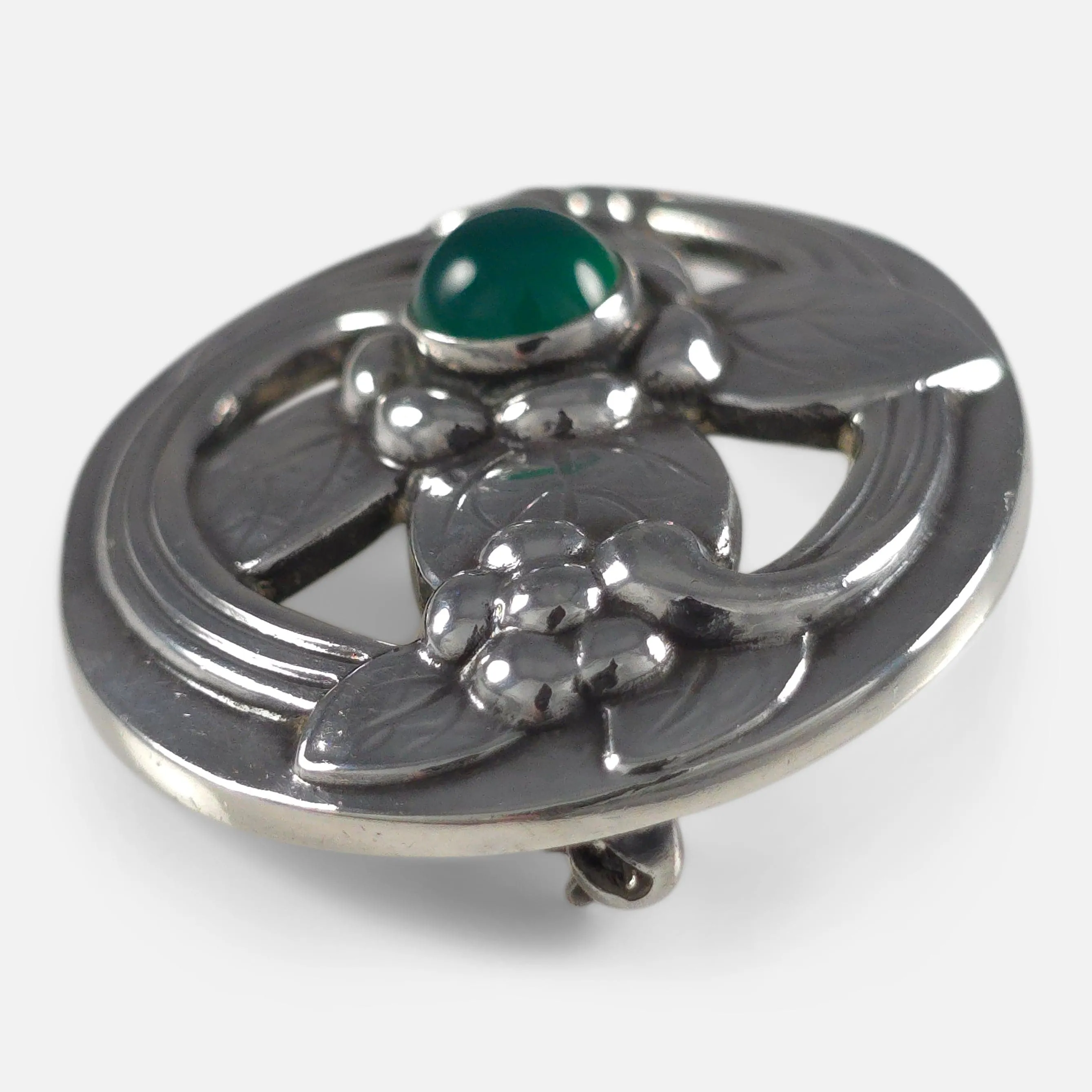 Georg Jensen Sterling Silver Chrysoprase Brooch #138