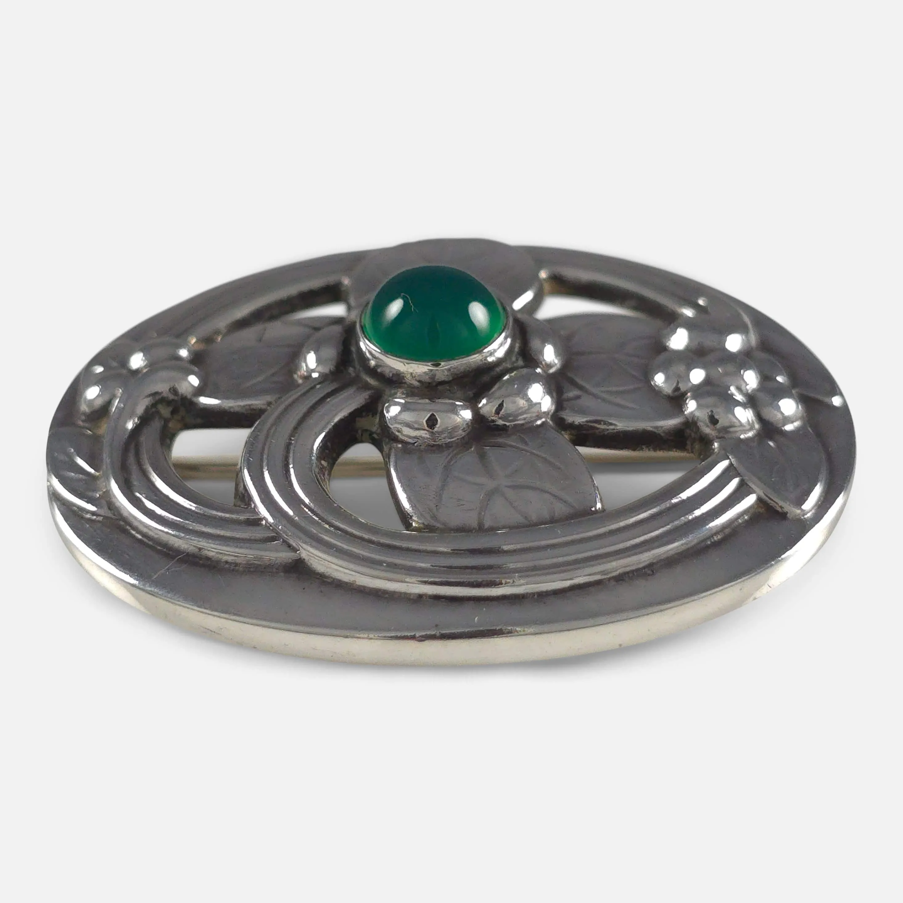 Georg Jensen Sterling Silver Chrysoprase Brooch #138