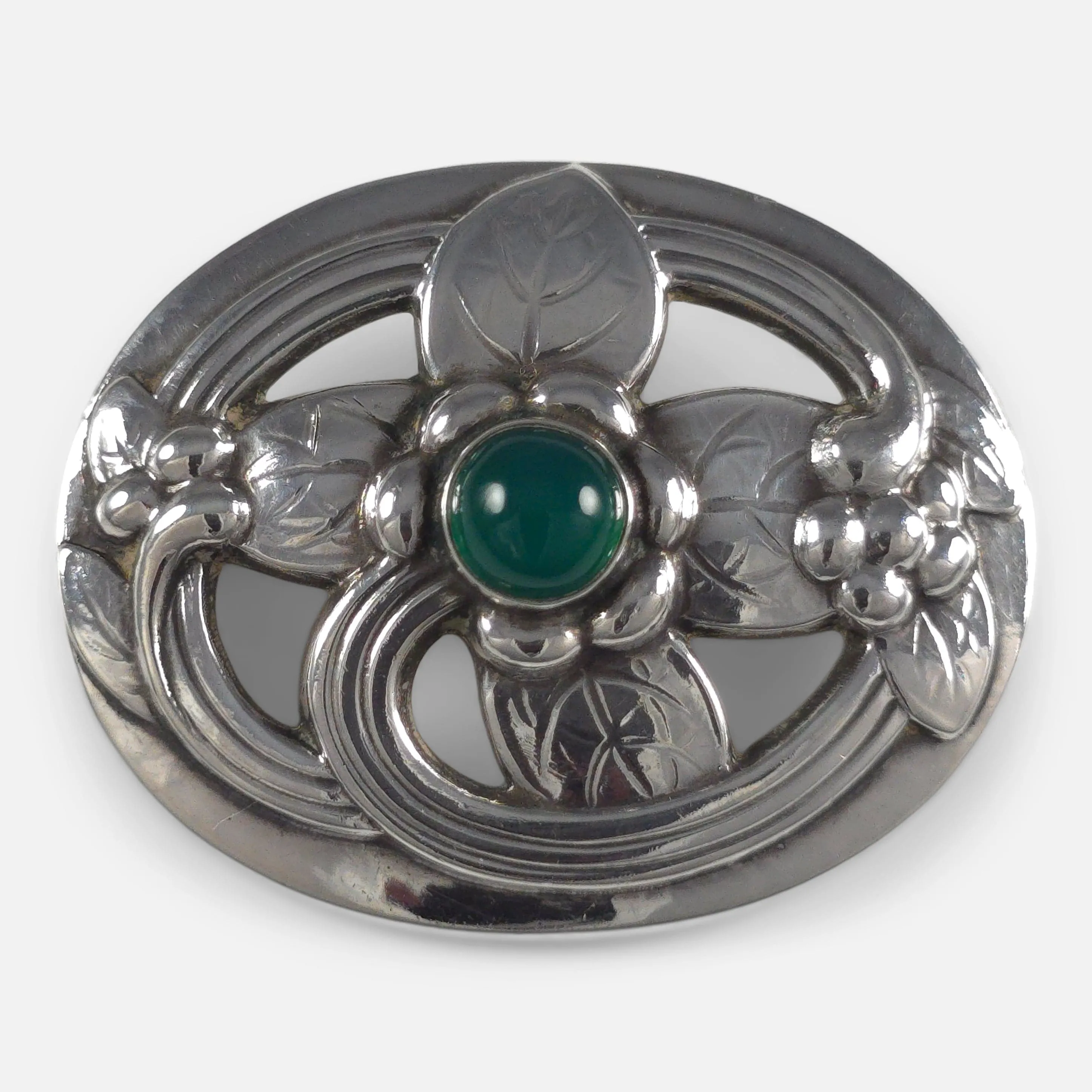 Georg Jensen Sterling Silver Chrysoprase Brooch #138