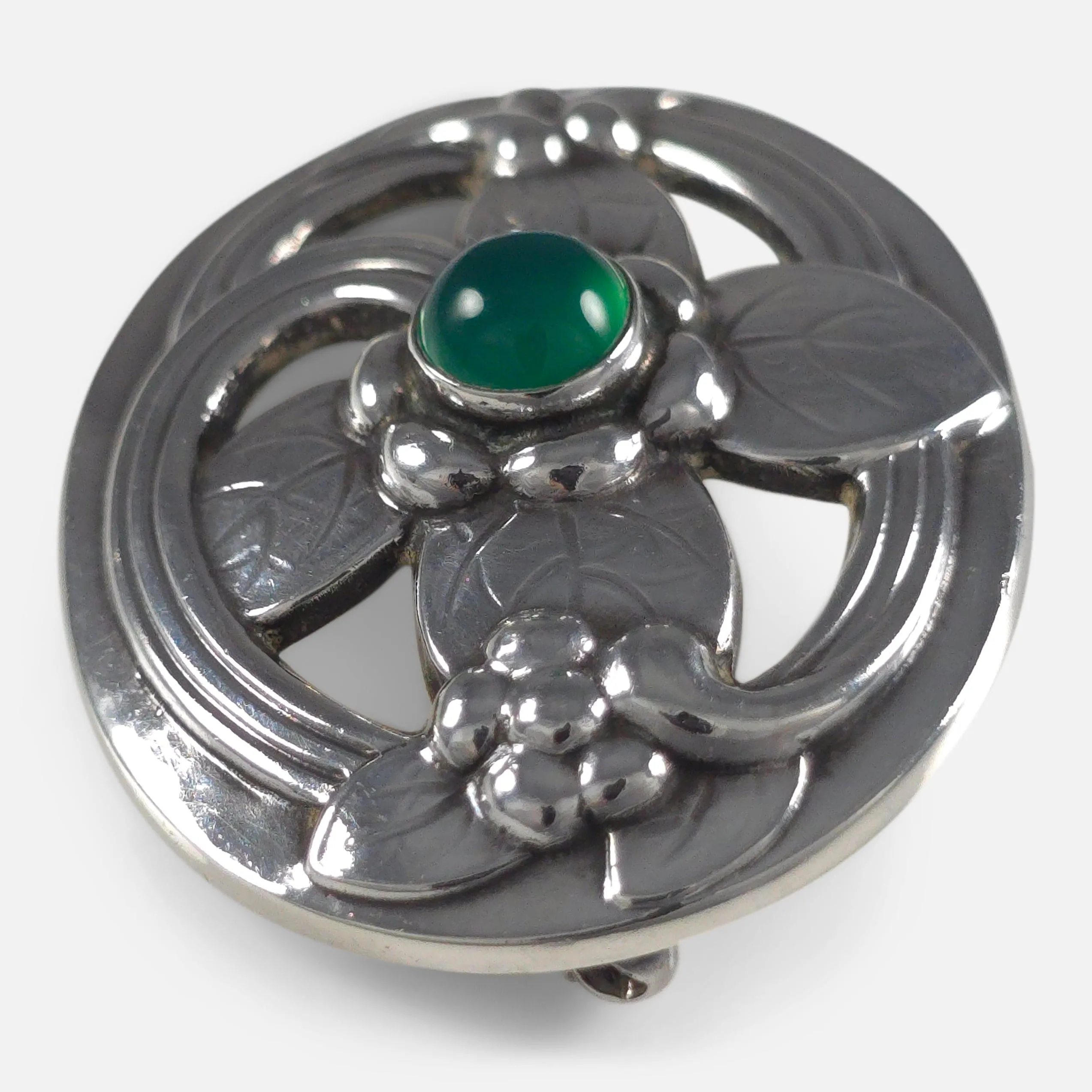 Georg Jensen Sterling Silver Chrysoprase Brooch #138