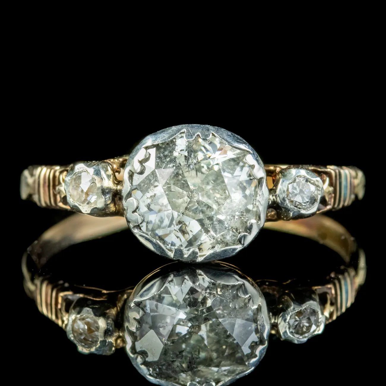 Georgian Style Diamond Trilogy Ring 1.70ct Solitaire