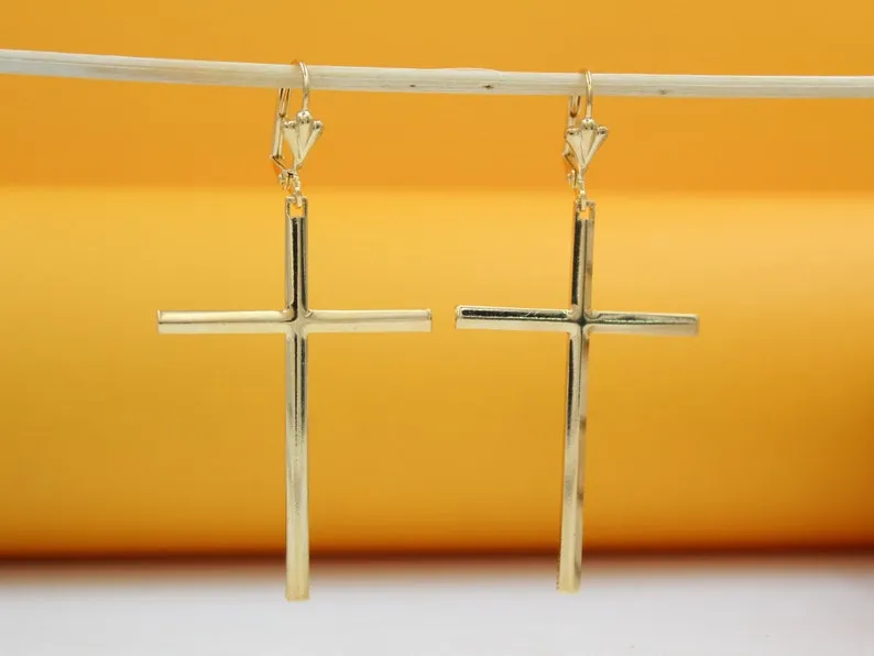 Gold Filled Large Cross Dangle Earrings