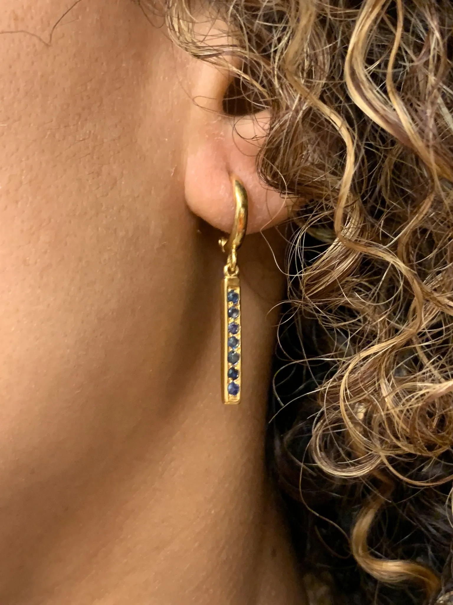 Gold Natural Sapphire Earrings - Blue Dangling Earrings - September Birthstone Earrings