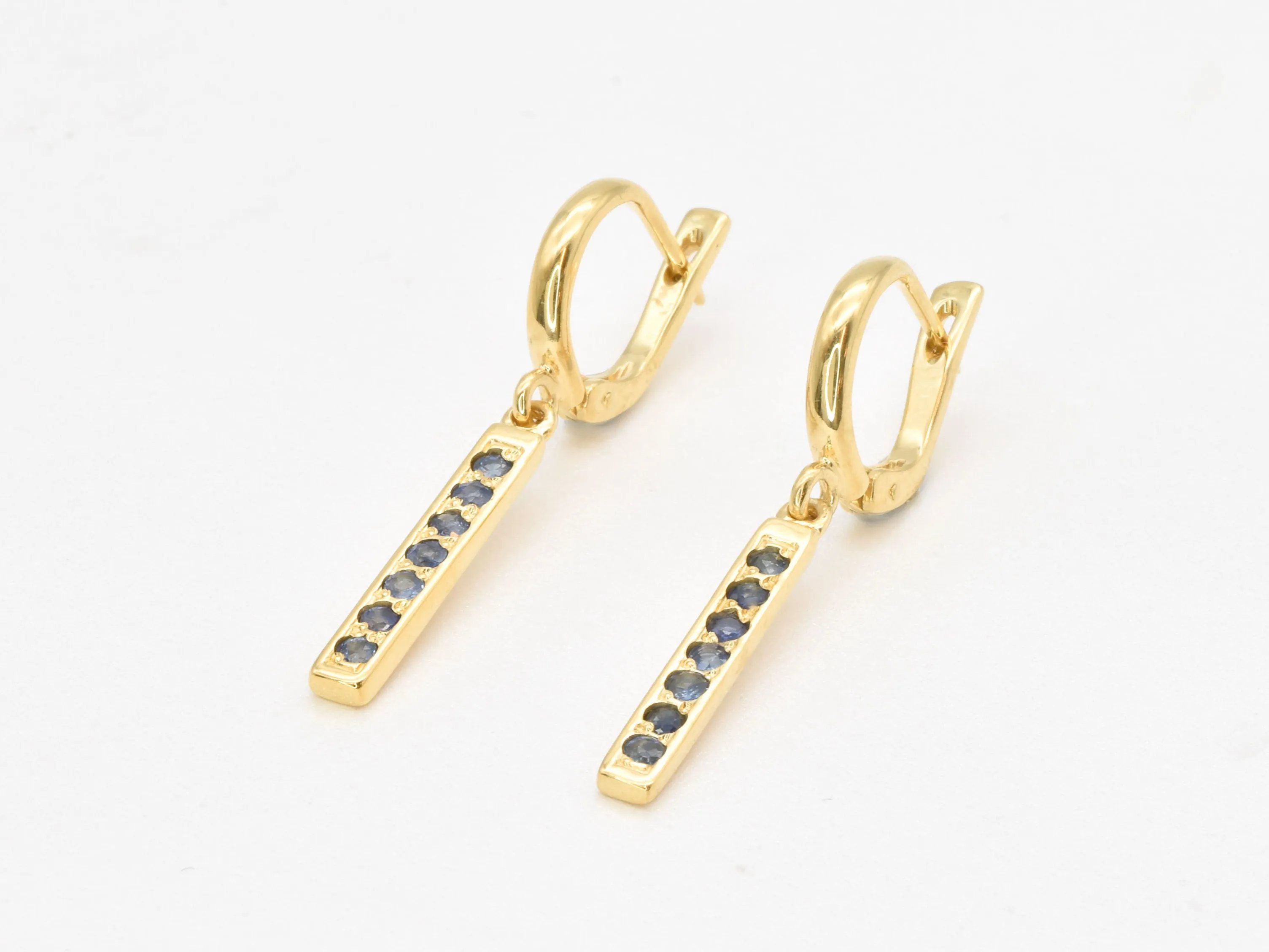 Gold Natural Sapphire Earrings - Blue Dangling Earrings - September Birthstone Earrings