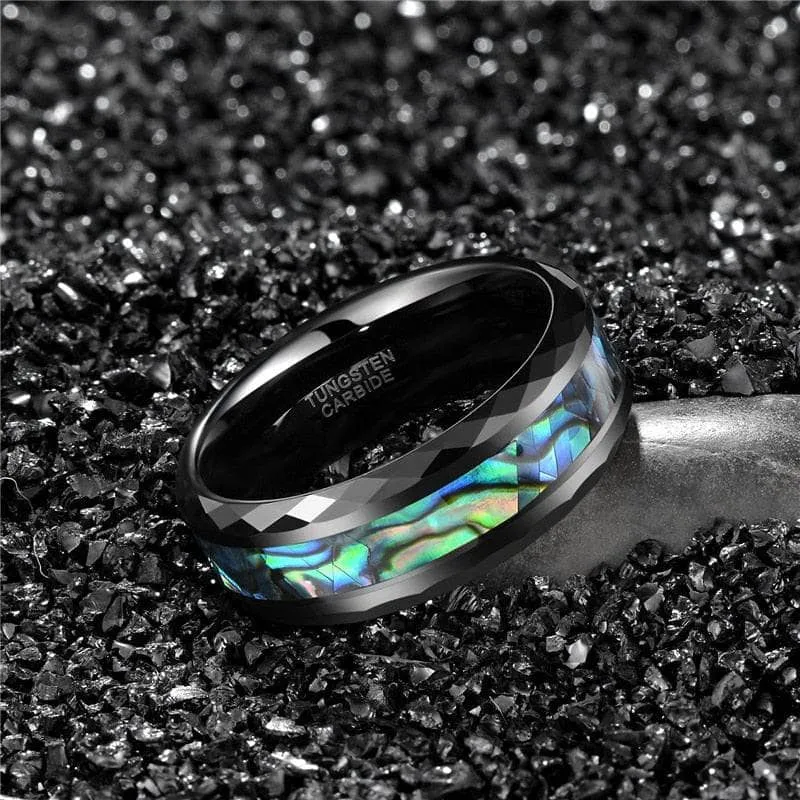 Green Abalone Shell Rhombus Tungsten Wedding Band