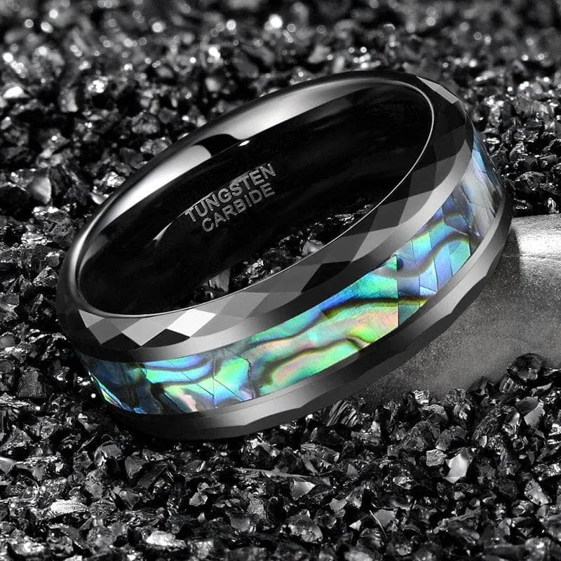 Green Abalone Shell Rhombus Tungsten Wedding Band