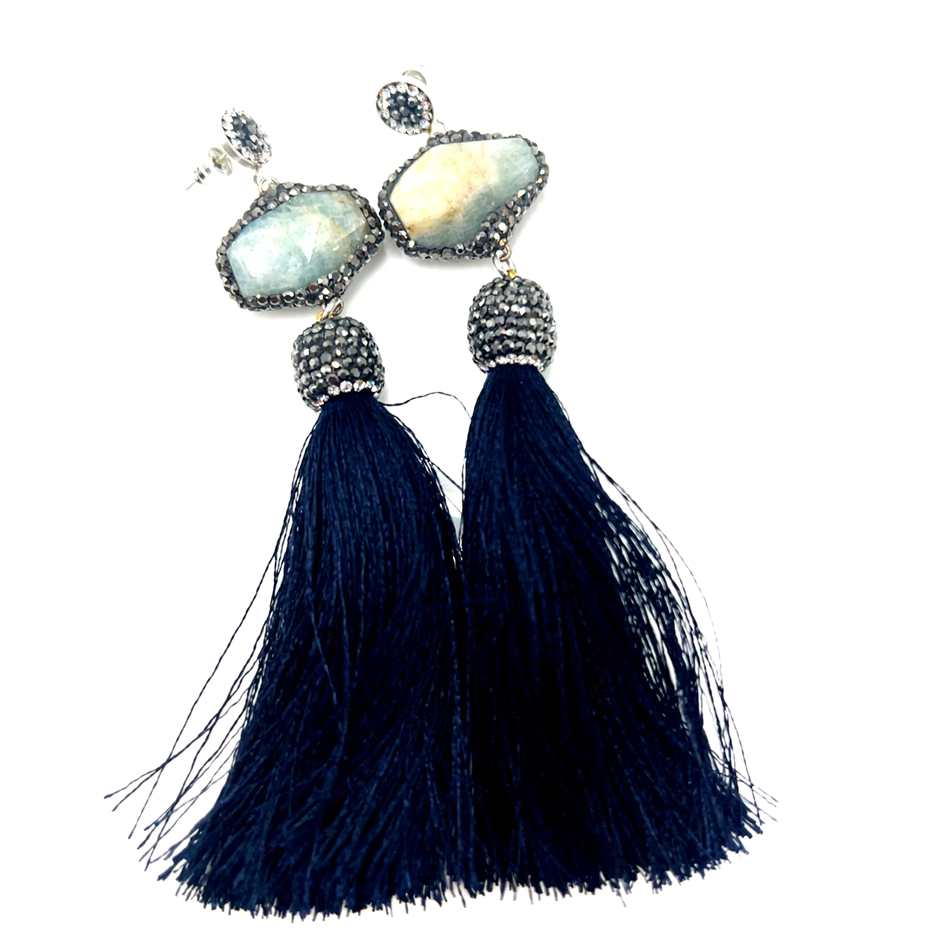 Grey Agate Statement Tassel Earring