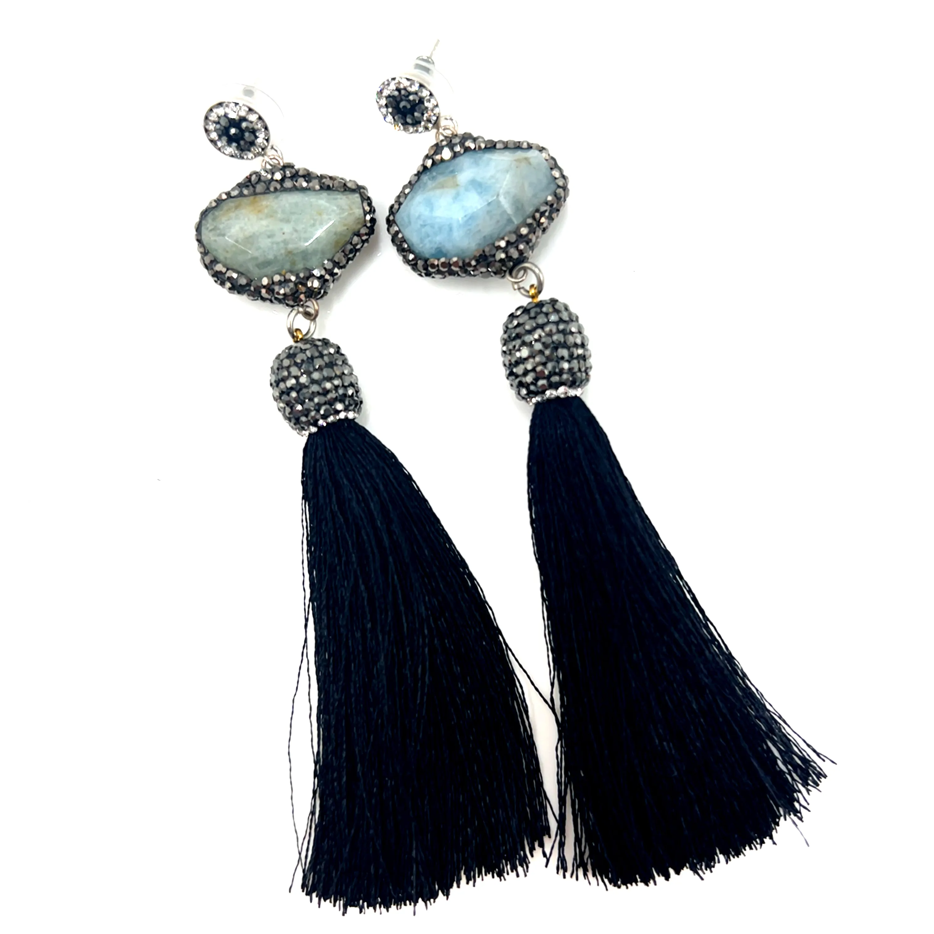 Grey Agate Statement Tassel Earring