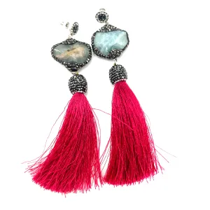 Grey Agate Statement Tassel Earring