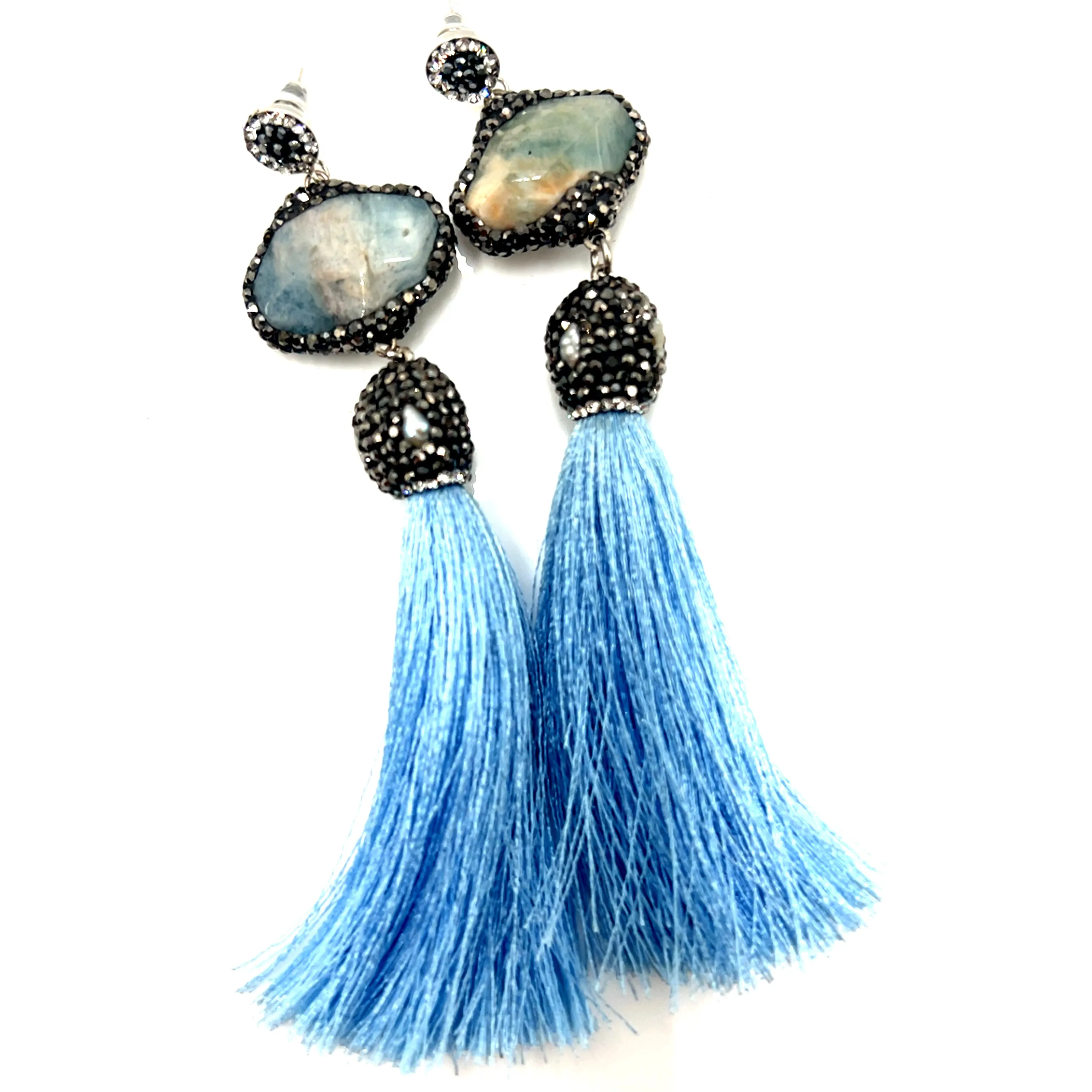 Grey Agate Statement Tassel Earring