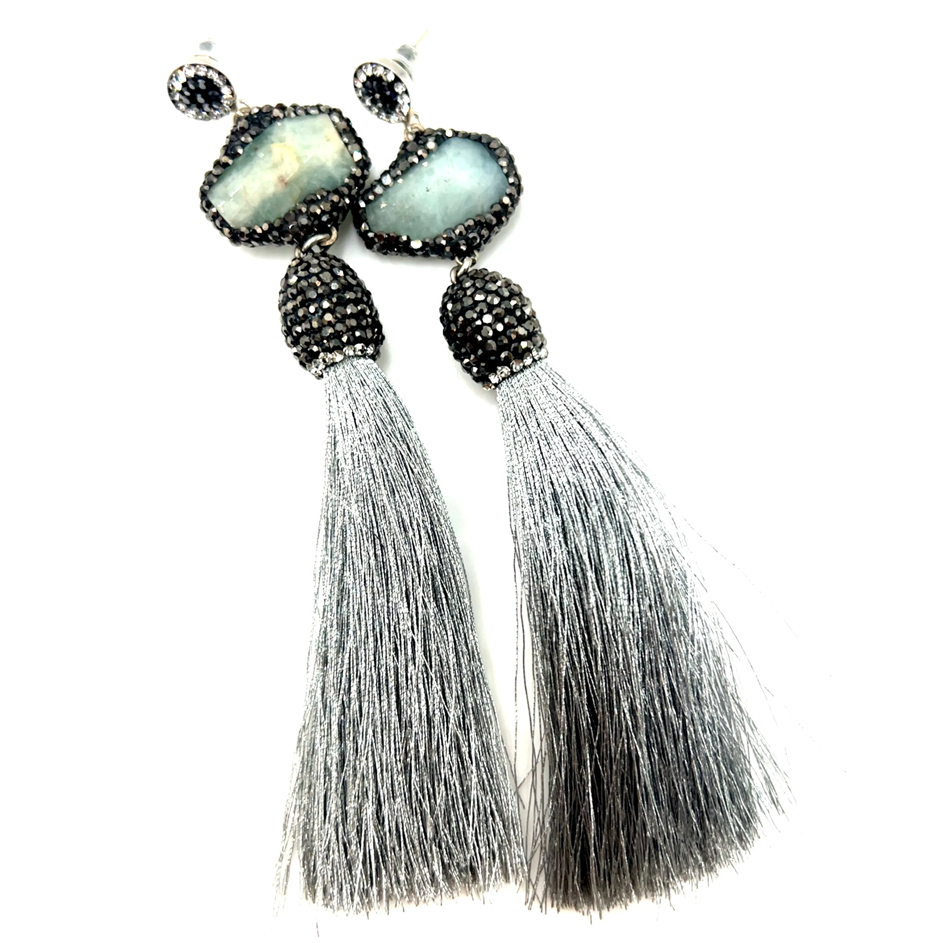 Grey Agate Statement Tassel Earring