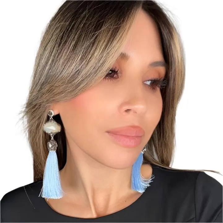 Grey Agate Statement Tassel Earring