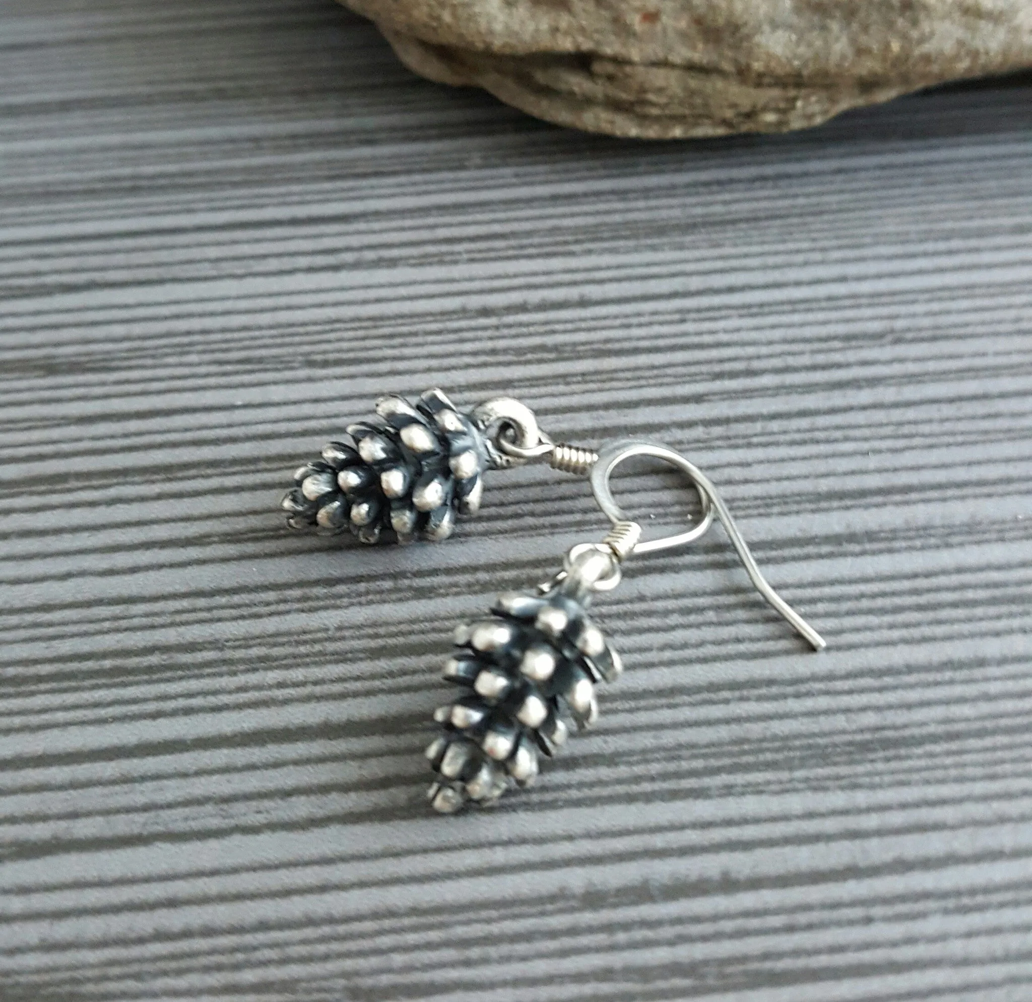 Handmade Oxidized Silver Pinecone Earrings