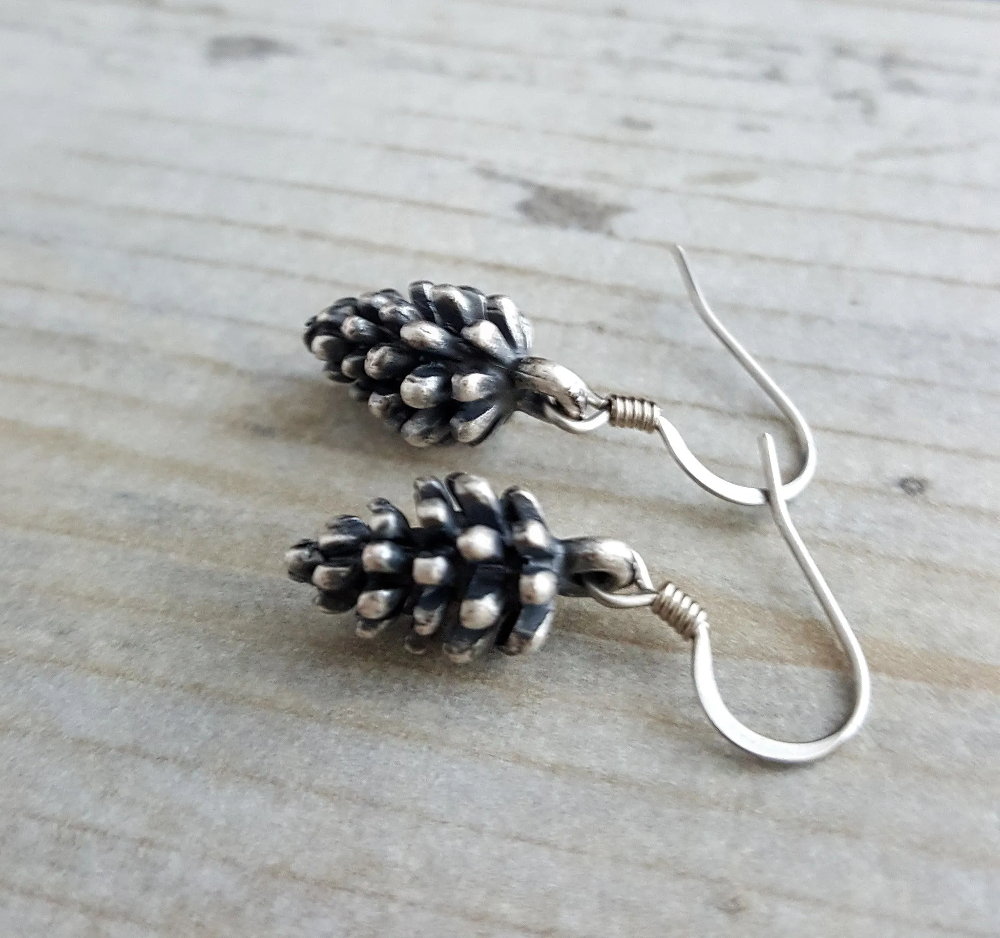 Handmade Oxidized Silver Pinecone Earrings