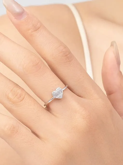 Heart Ring, .925 Sterling Silver Baguette Zircon Minimalist Dainty Ring