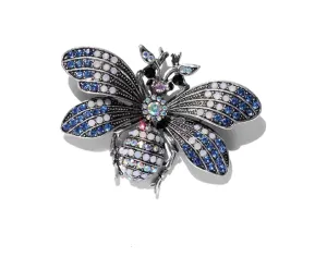 Honey bee brooch stunning silver plated blue diamante suit coat broach pin ggg38