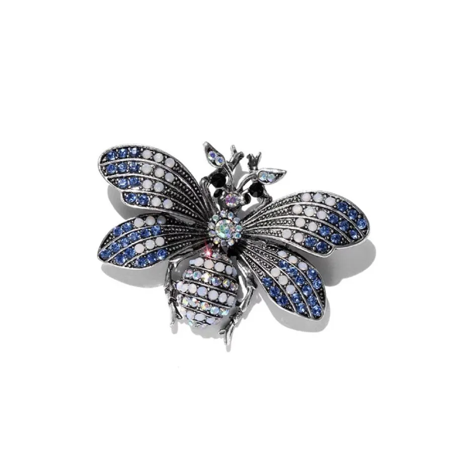 Honey bee brooch stunning silver plated blue diamante suit coat broach pin ggg38