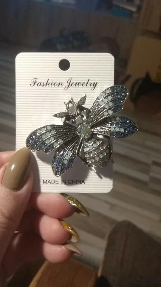 Honey bee brooch stunning silver plated blue diamante suit coat broach pin ggg38