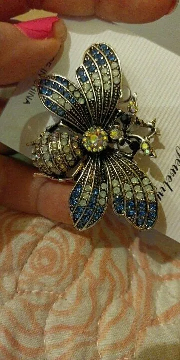 Honey bee brooch stunning silver plated blue diamante suit coat broach pin ggg38