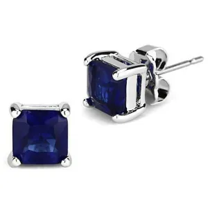 Jewellery Kingdom Ladies Sapphire Princess Cut 2 Carat Royal Silver Stud Earrings (Blue)