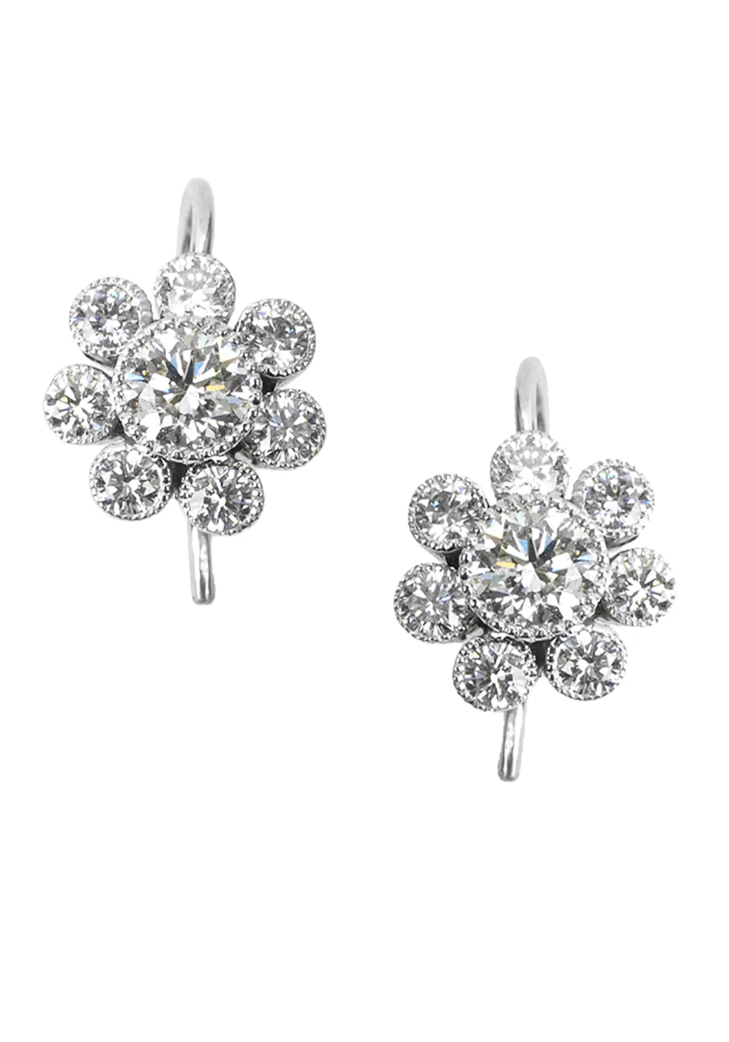 Katharine James 18KWG Flower Cluster Diamond Drop Earrings