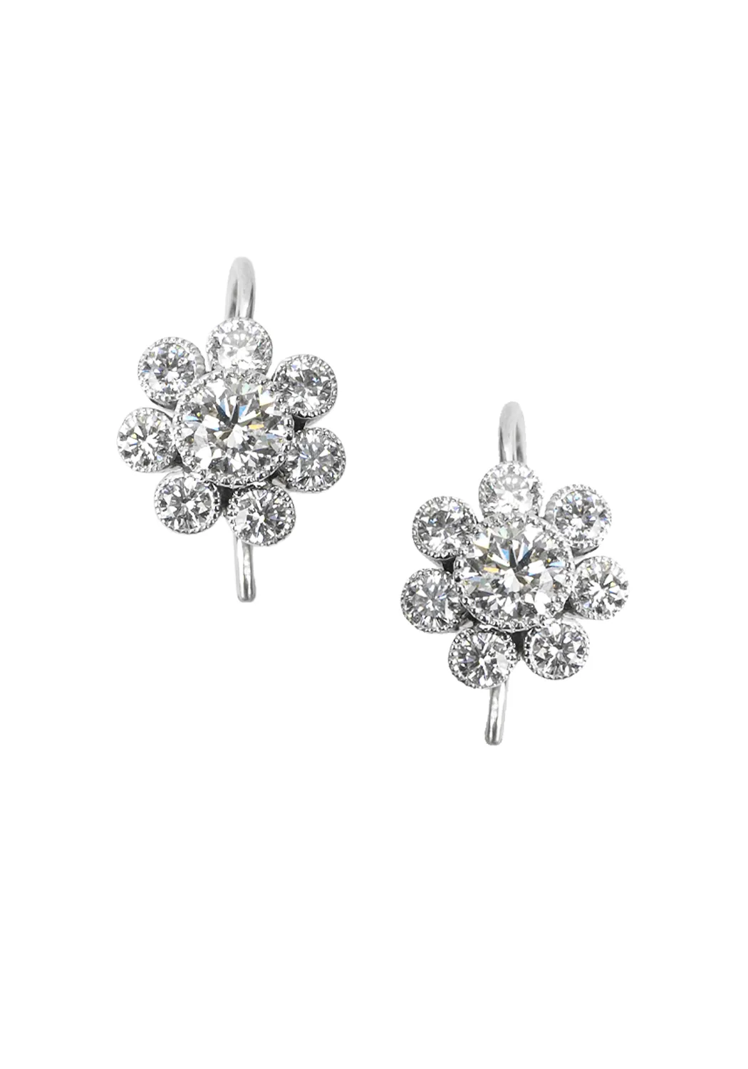 Katharine James 18KWG Flower Cluster Diamond Drop Earrings