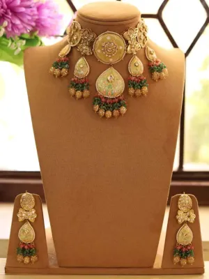 Kundan Choker With Rose Quartz Drops