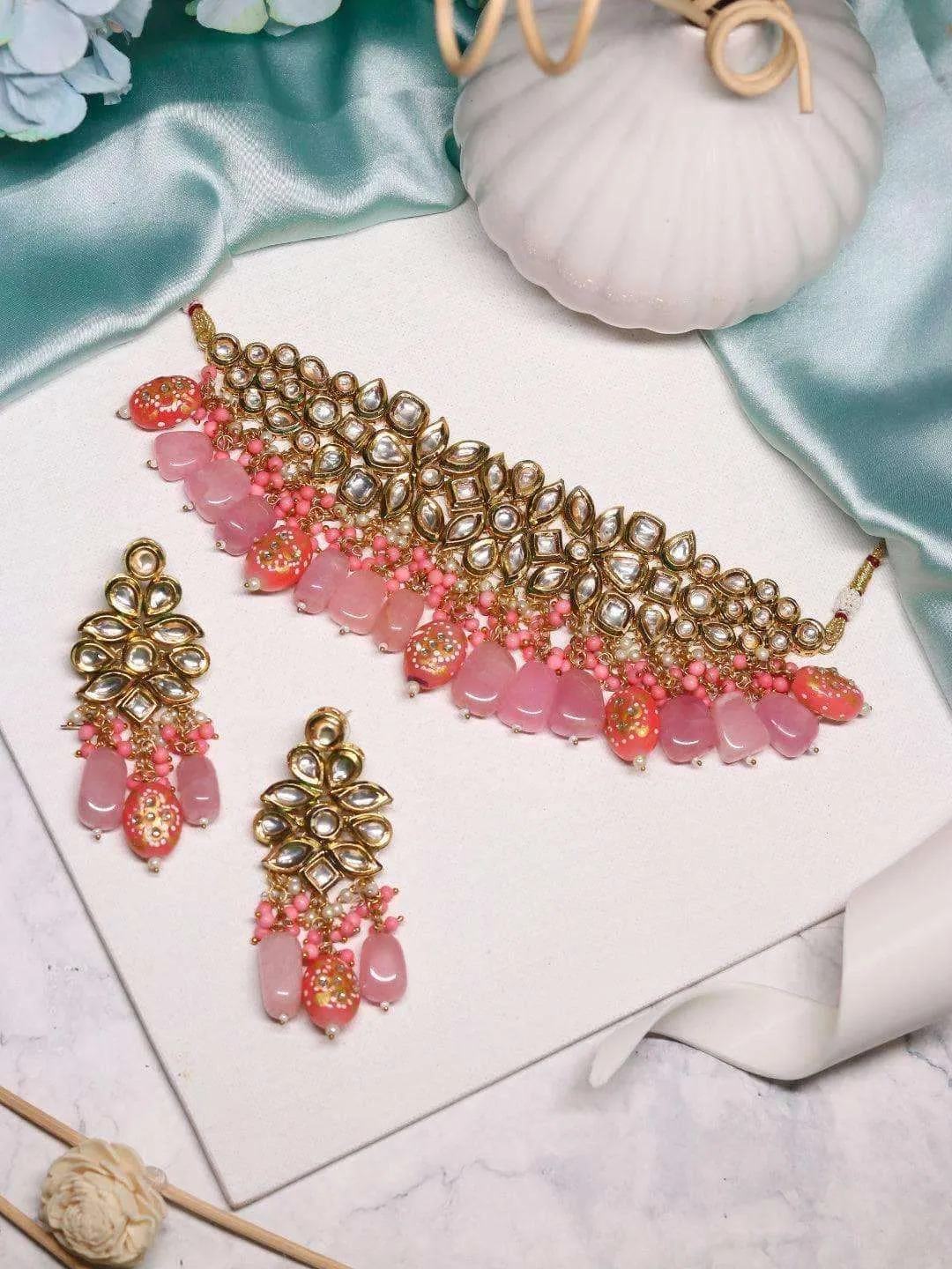 Kundan Semi Precious Choker Light Pink