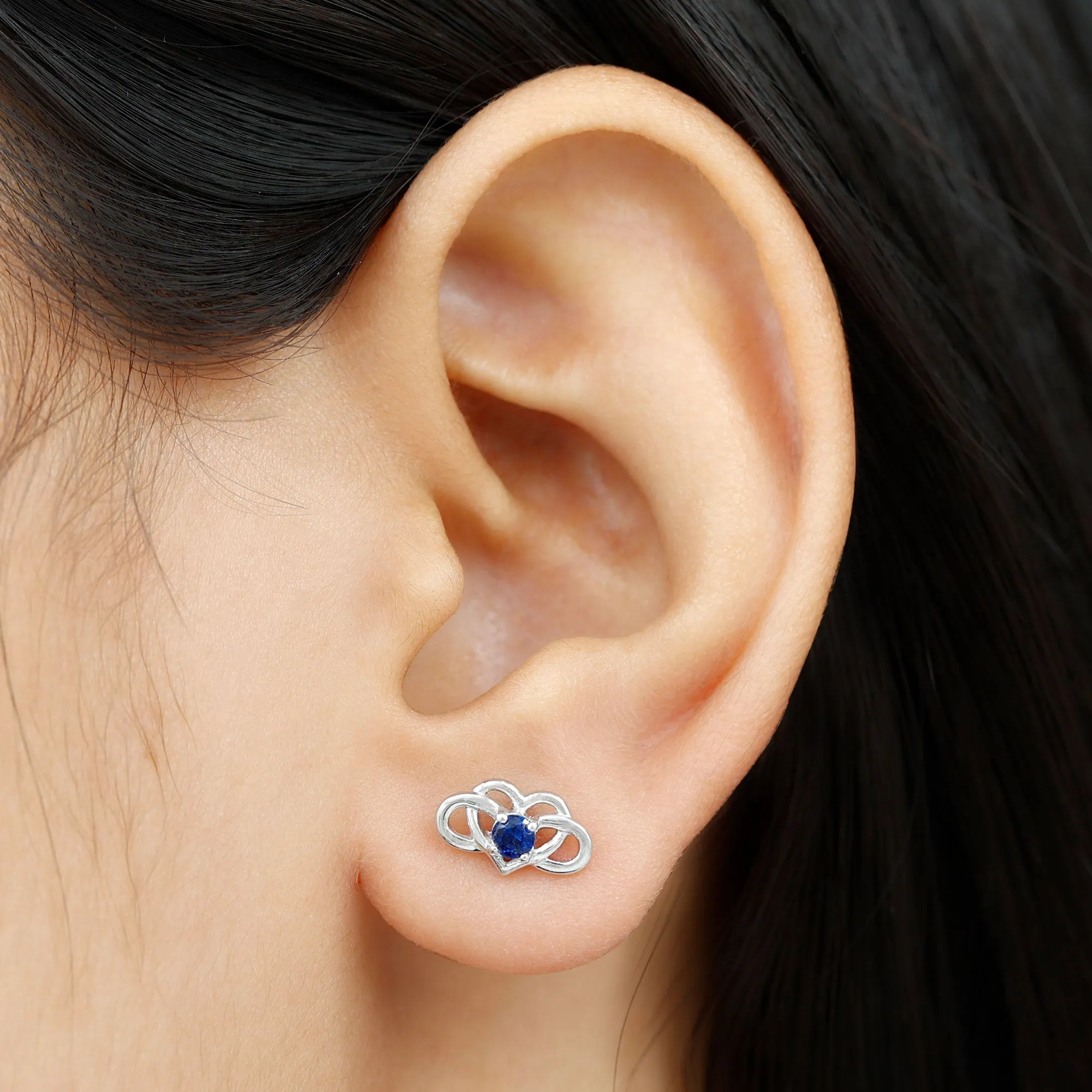 Lab-Created Blue Sapphire Infinity Heart Stud Earrings