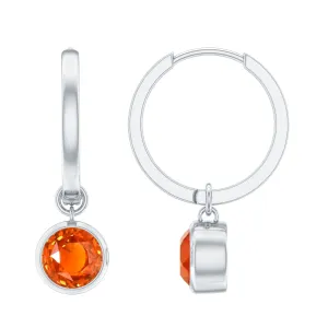 Lab Grown Orange Sapphire Hoop Drop Earrings