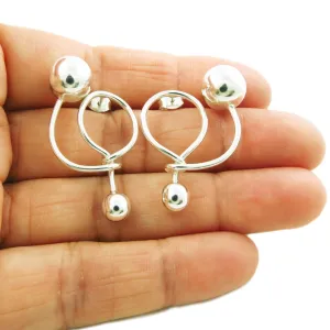 Large Ball Bead Spiral 925 Sterling Silver Earrings