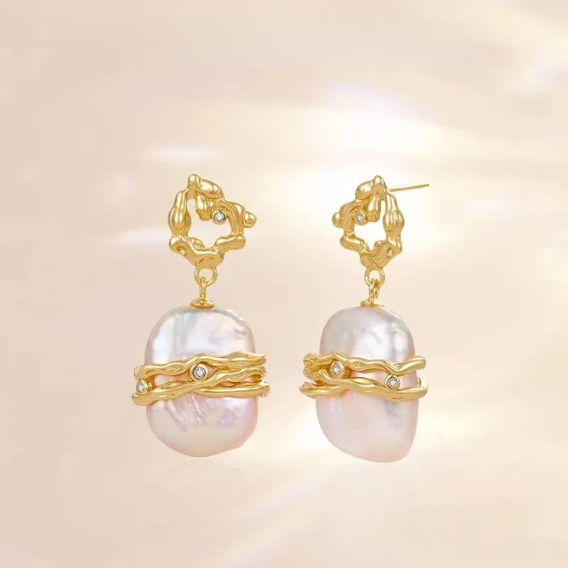 Large Baroque Pearl Drop Earrings 