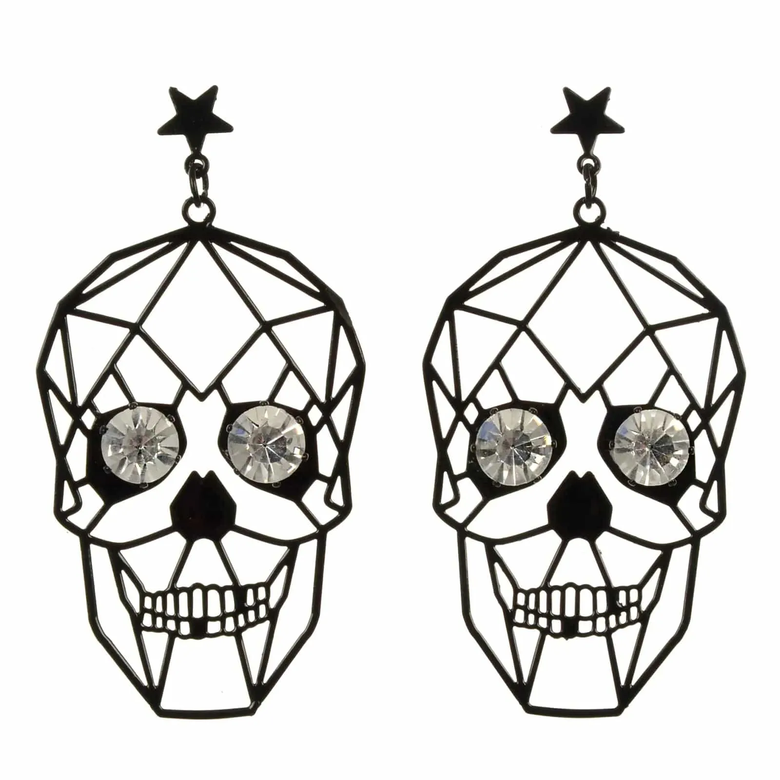 Large Black Skull Drop Earrings Crystal Eyes Halloween Jewellery