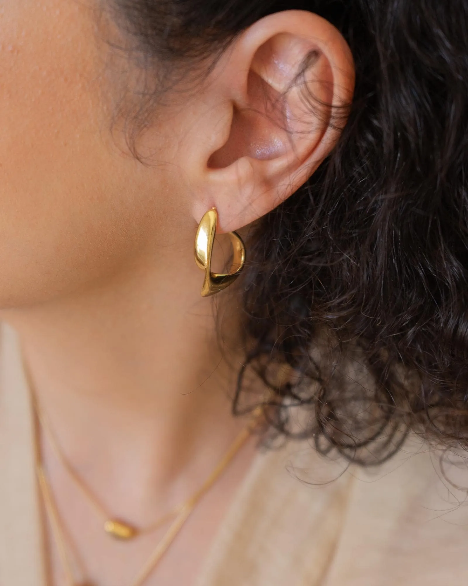 Large Gold Wave Hoops