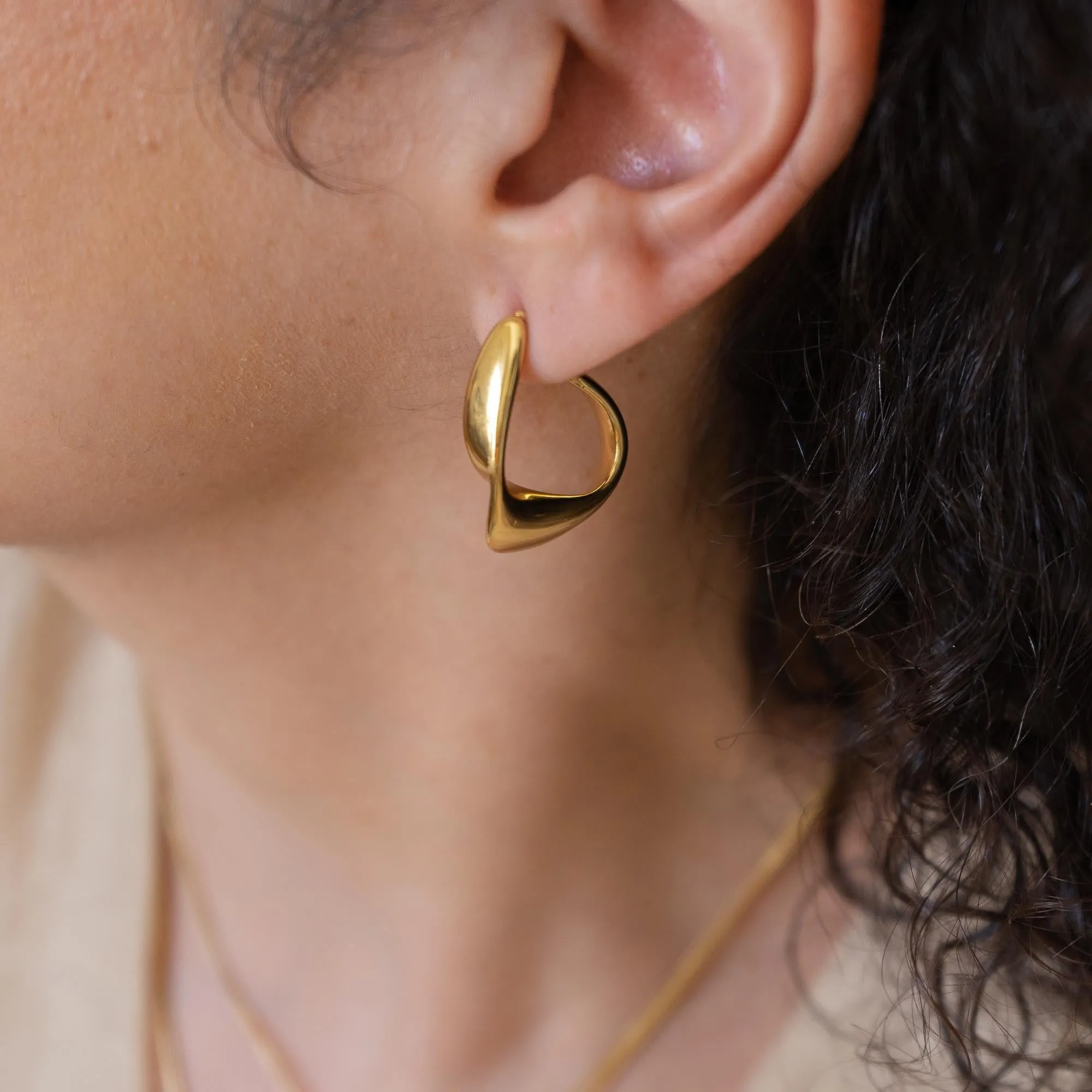 Large Gold Wave Hoops