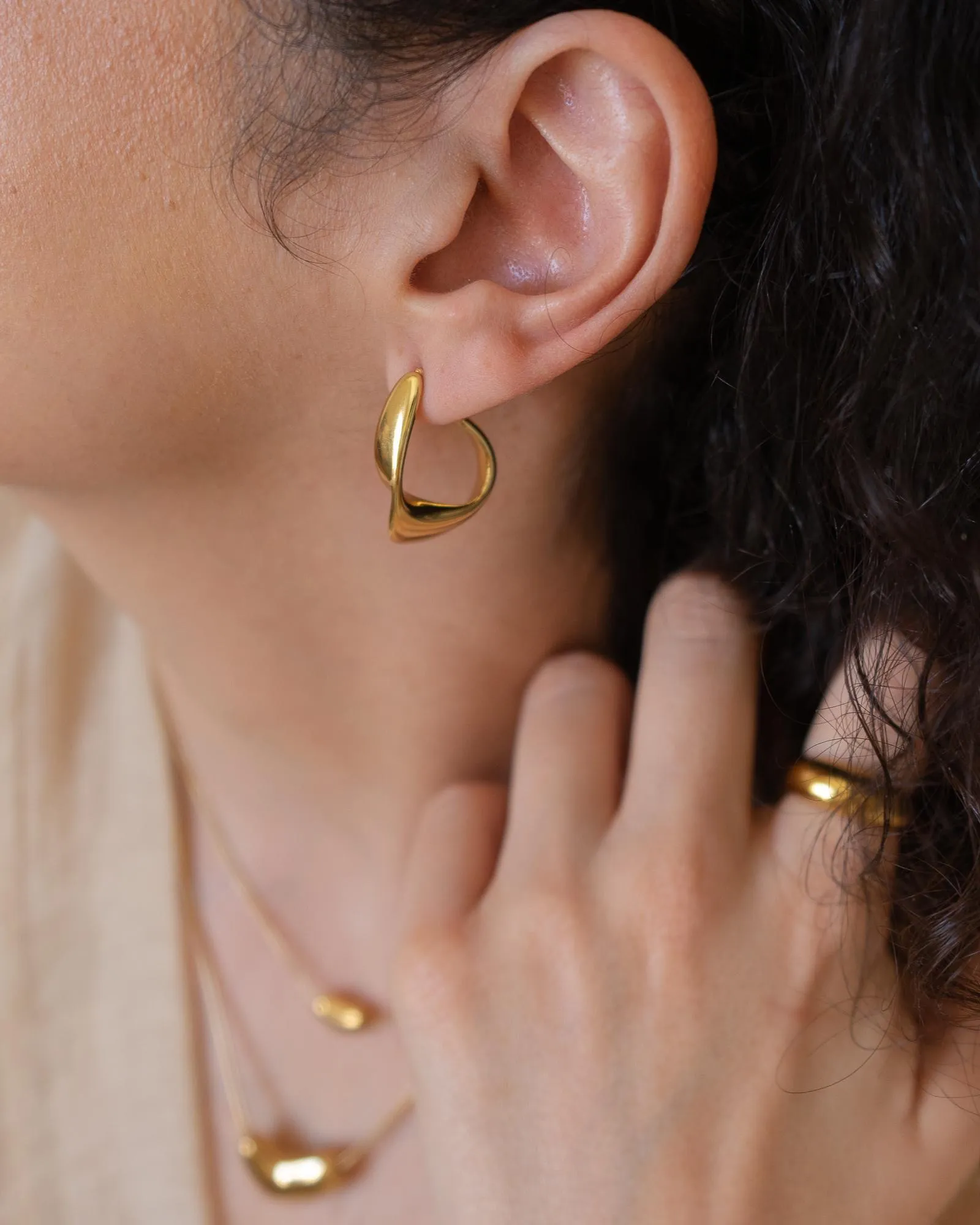 Large Gold Wave Hoops