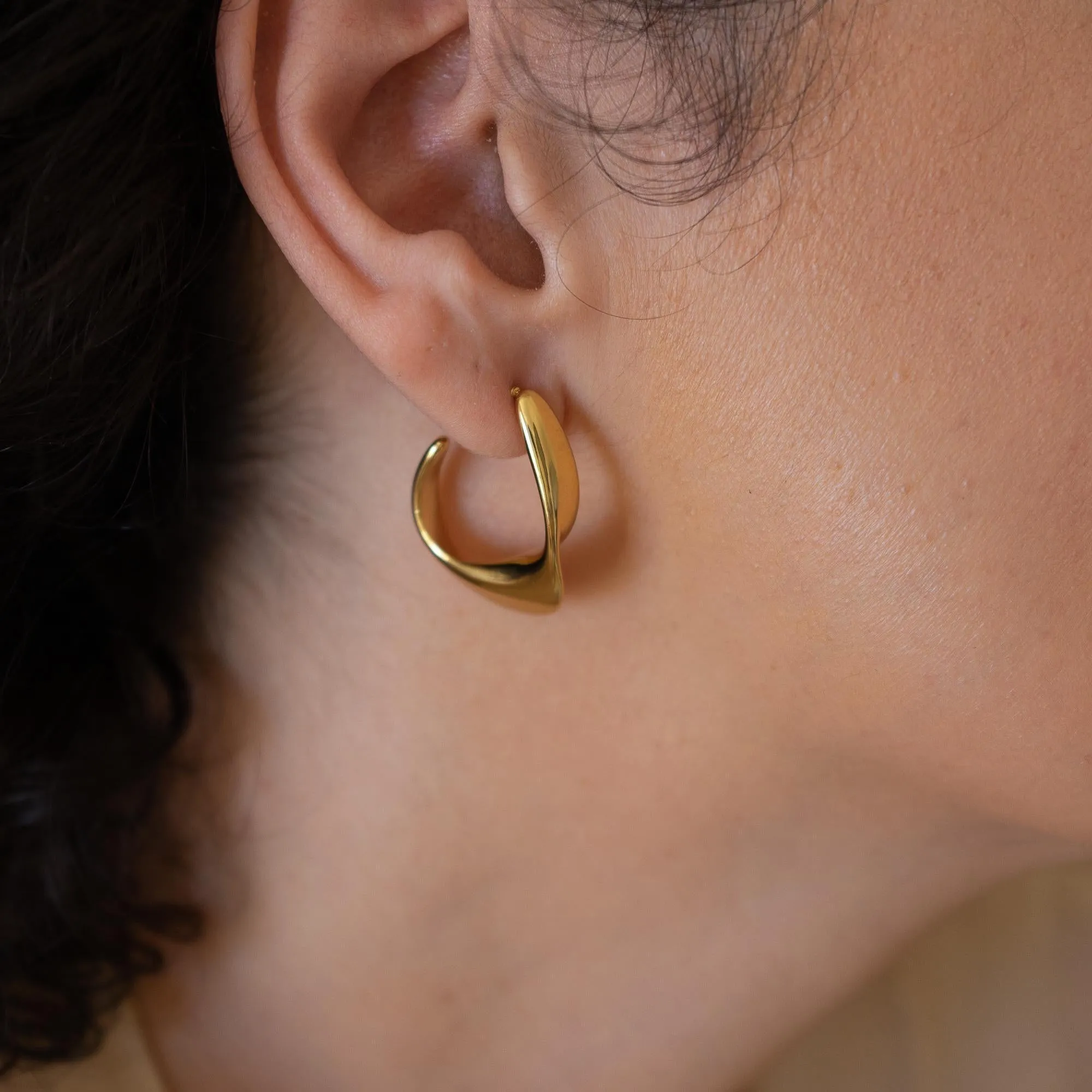 Large Gold Wave Hoops