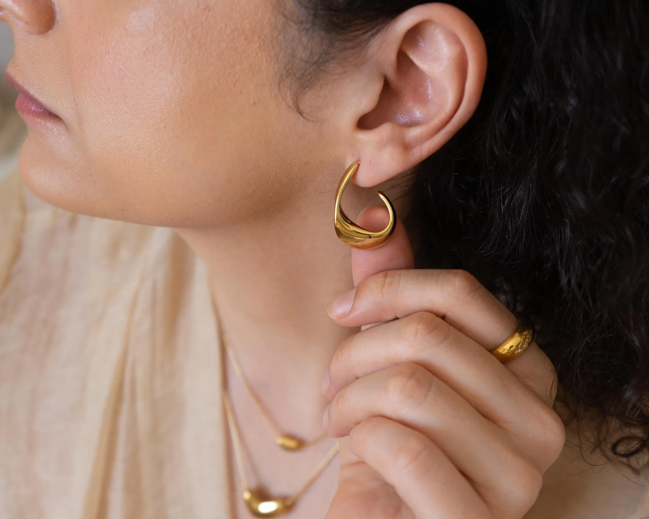 Large Gold Wave Hoops