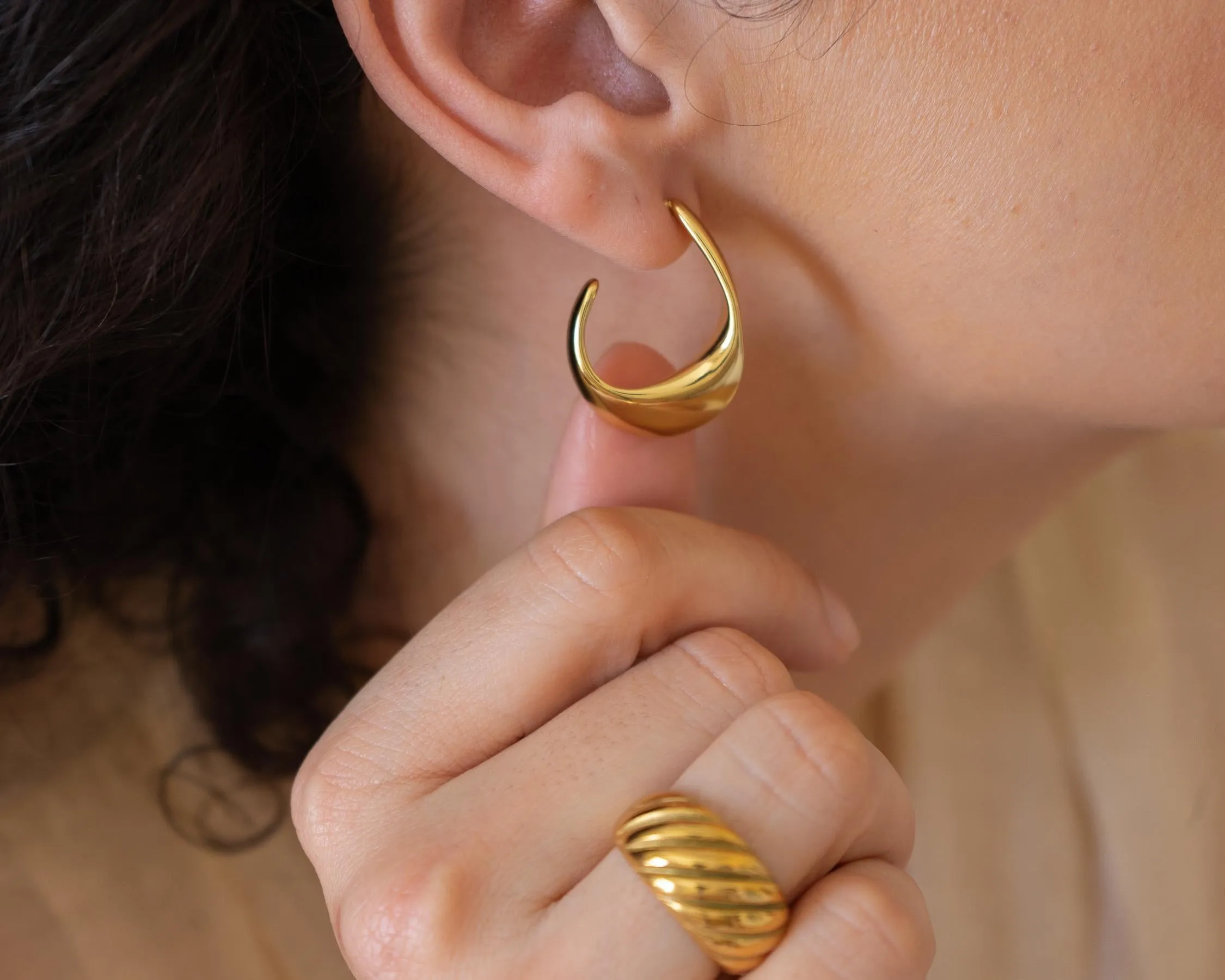 Large Gold Wave Hoops