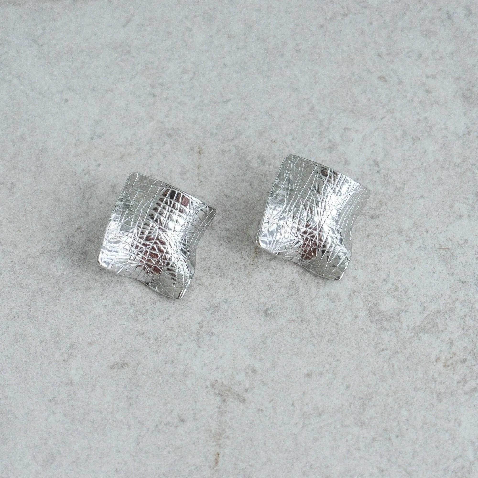 Large Silver Square Geometric Earrings