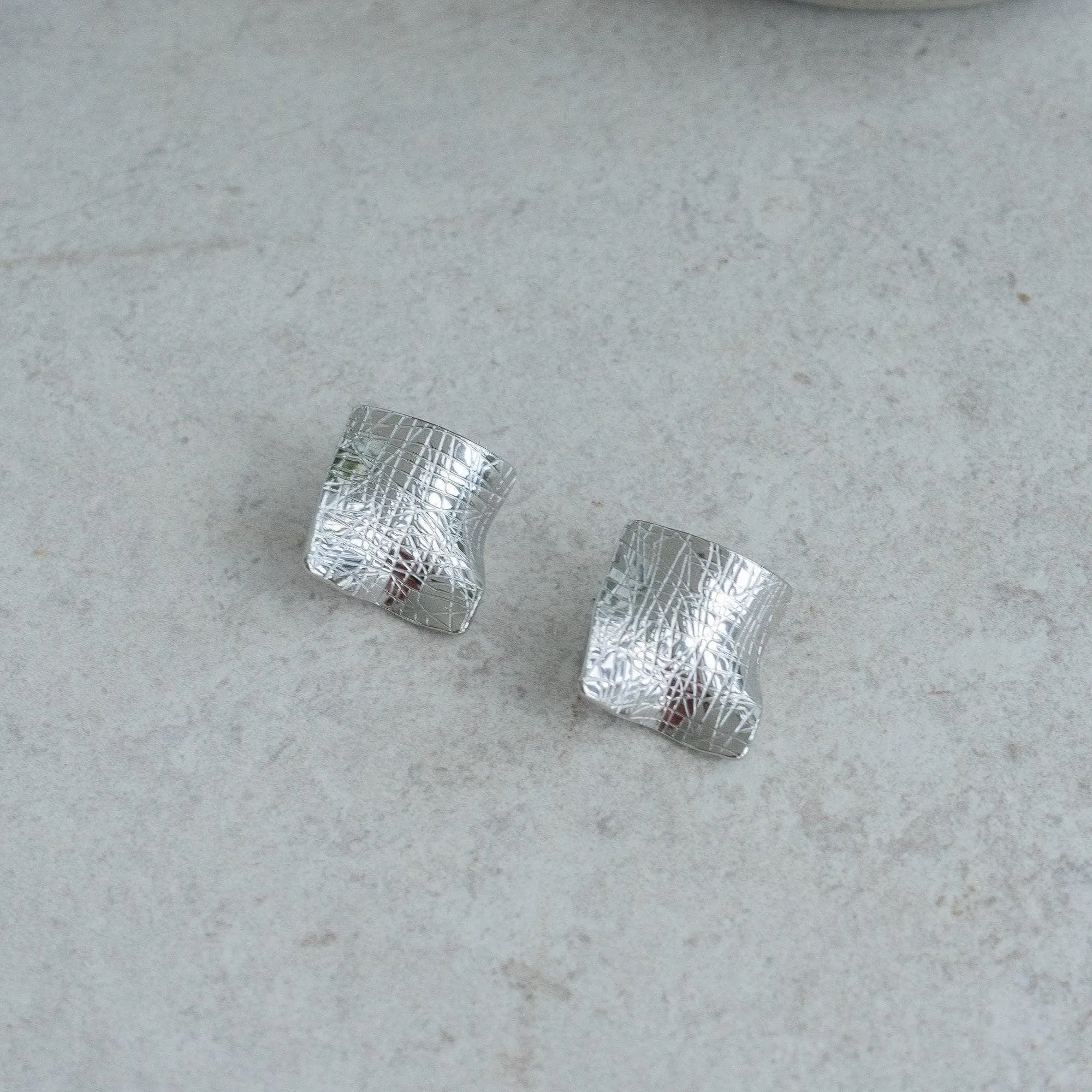 Large Silver Square Geometric Earrings