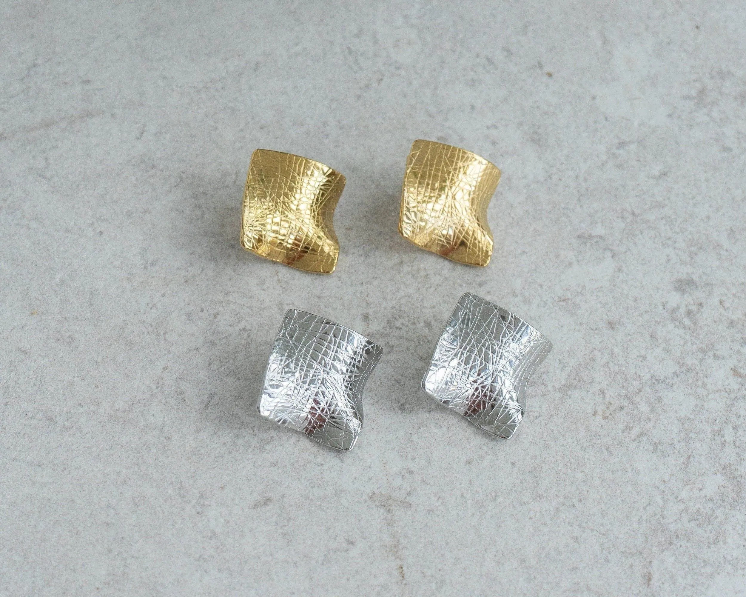 Large Silver Square Geometric Earrings