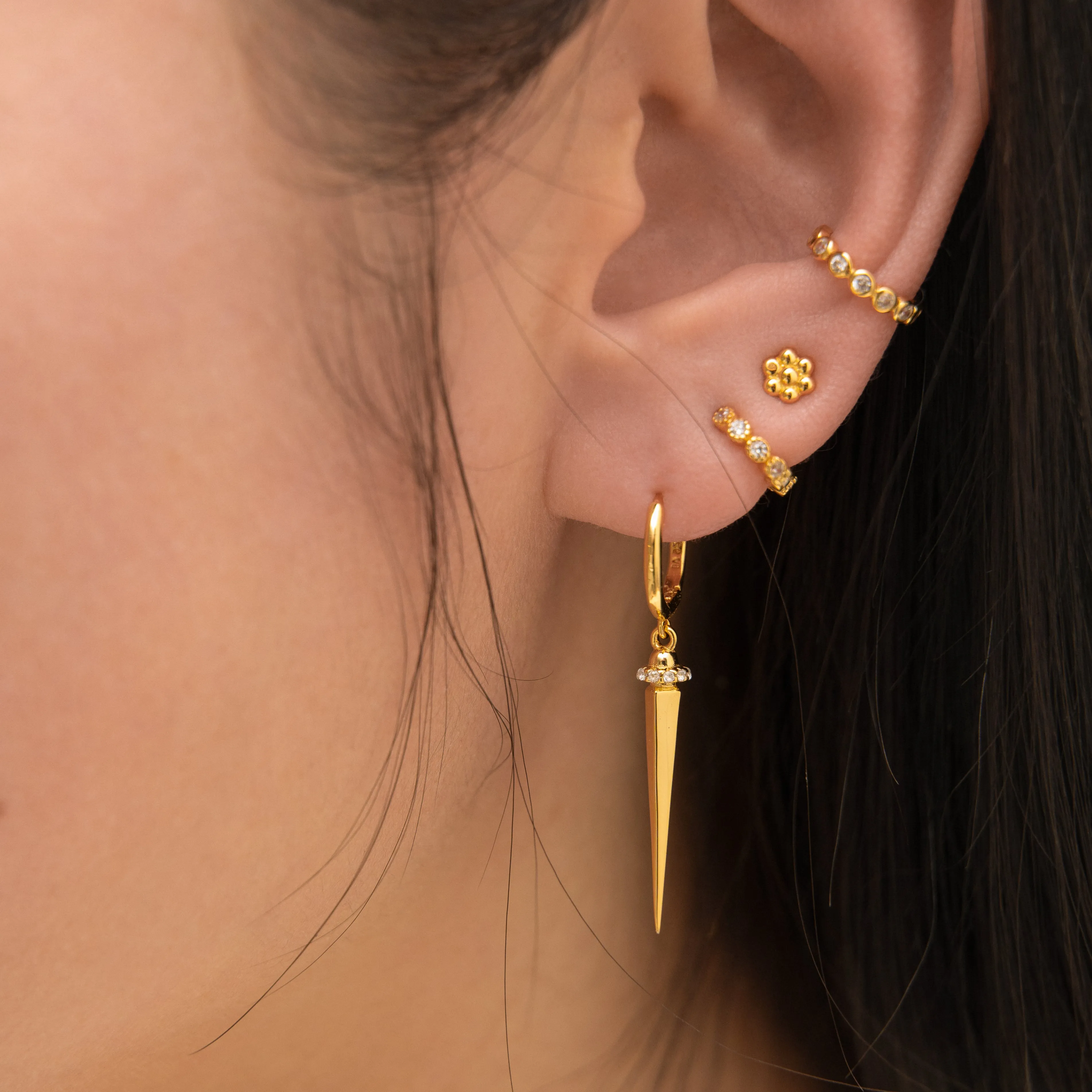 Large Spike Dangle Statement Hoop Earrings