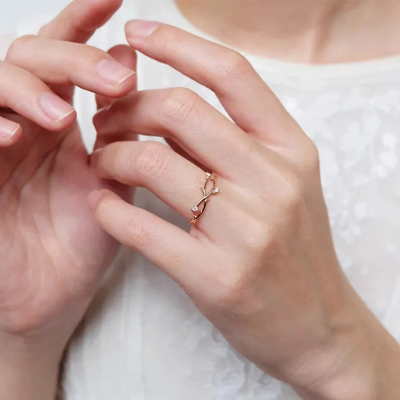 Leaf Wedding Band  - 14k Rose Gold Vermeil Wedding Band - Vintage Wedding Band