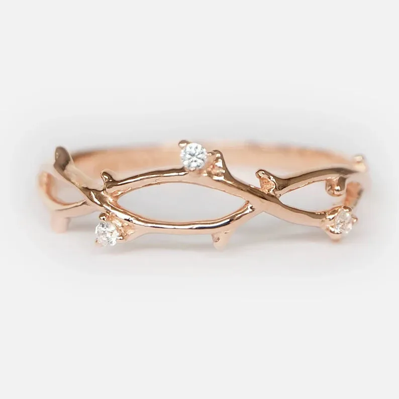 Leaf Wedding Band  - 14k Rose Gold Vermeil Wedding Band - Vintage Wedding Band