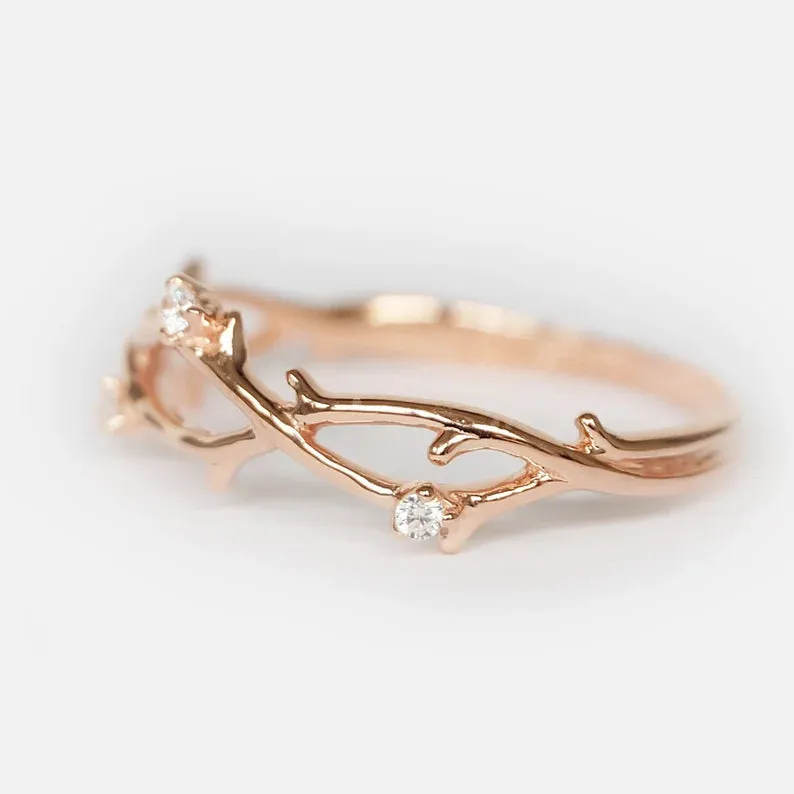 Leaf Wedding Band  - 14k Rose Gold Vermeil Wedding Band - Vintage Wedding Band